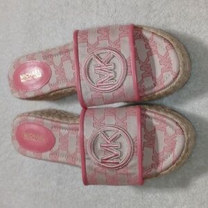 Michael Kors Pink and Cream Logo Espadrille Slide Sandals